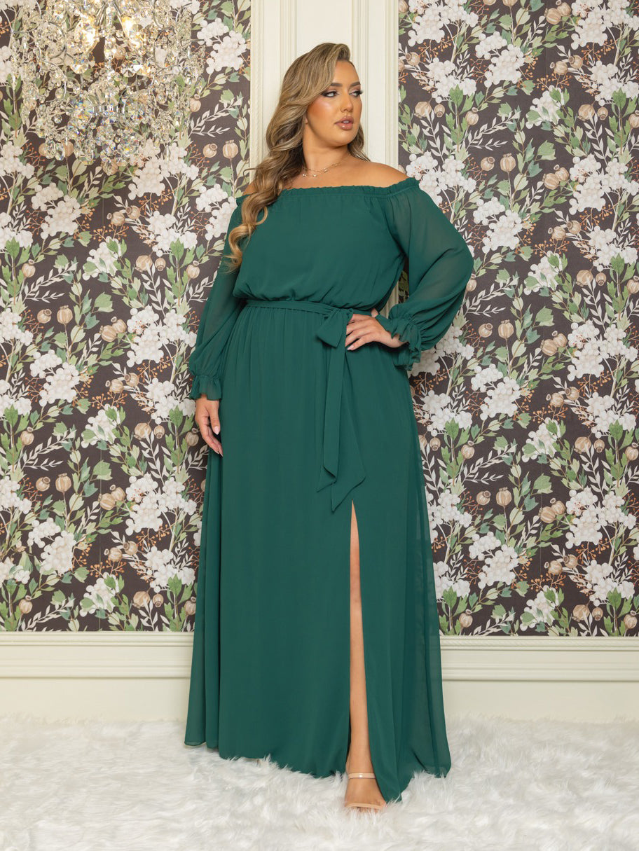 Vicky Plus Size Chiffon Gown in Emerald