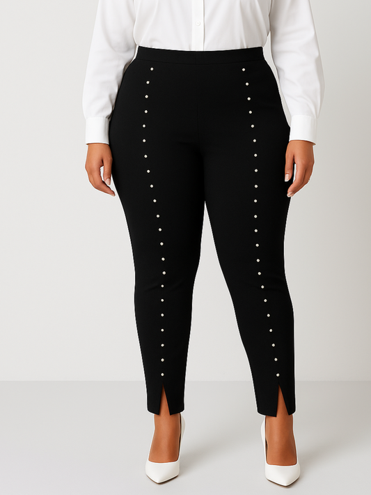 Paula Pearl Detail Plus Size Leggings, plus size leggings, front view