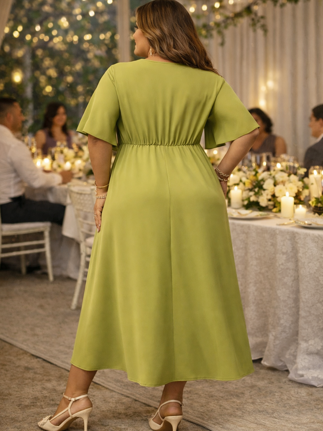 Pauline V-Neck Tie Front Plus Size Dress, plus size dress, alternate view