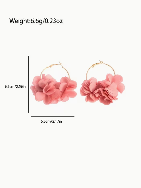 Pink Flower Hoop Earrings, earrings, alternate view