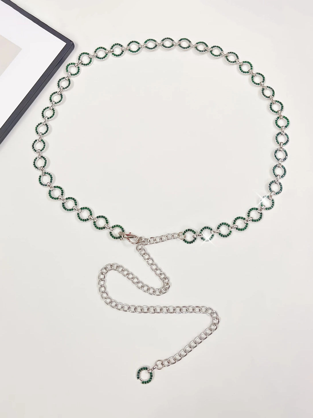 Plus Size Chain Belt with Rhinestone Discs, belt, front view