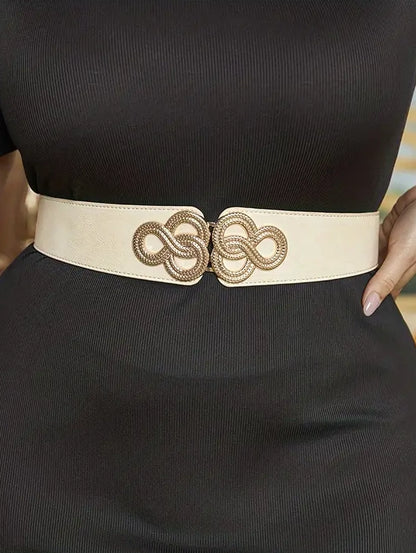 Plus Size Elastic Wide Belt with Gold Clasp, belt, front view