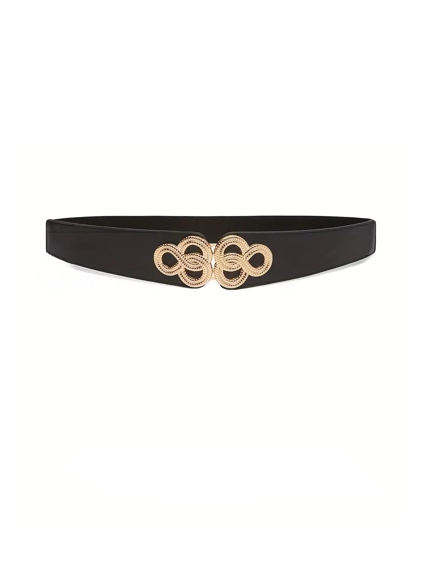 Plus Size Elastic Wide Belt with Gold Clasp, belt, detail view