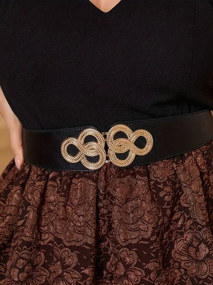 Plus Size Elastic Wide Belt with Gold Clasp, belt, product view