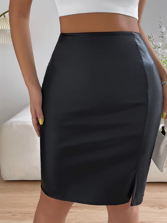 Quinn Faux Leather Plus Size Skirt, plus size skirt, front view