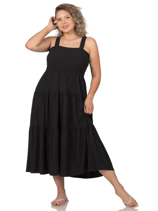 Selena Plus Size Tiered Summer Dress in Black