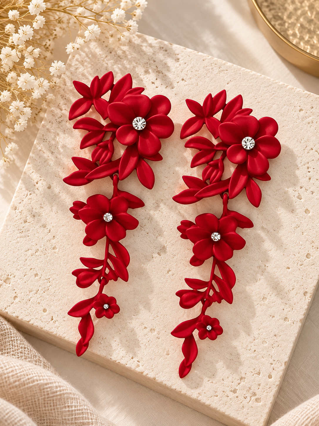 Red Blossom Statement Earrings