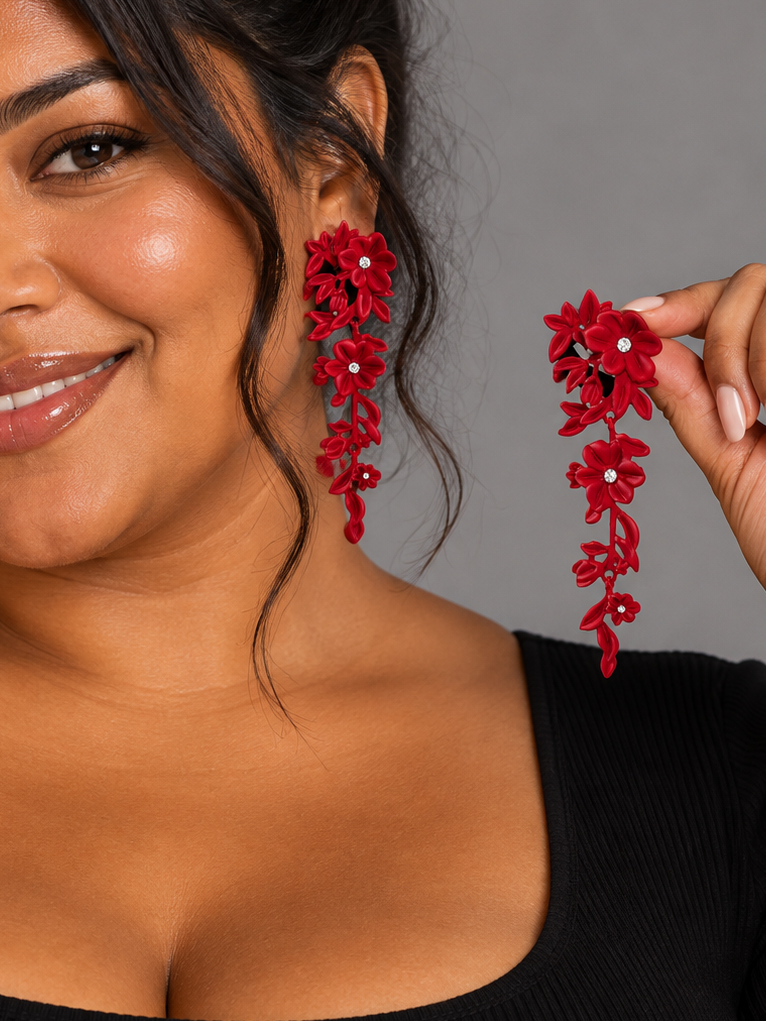 Red Blossom Statement Earrings