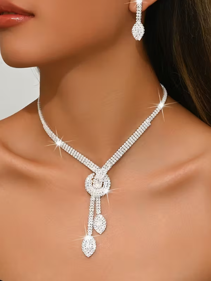 Rhinestone Necklace and Earring Set Gold, earrings, front view