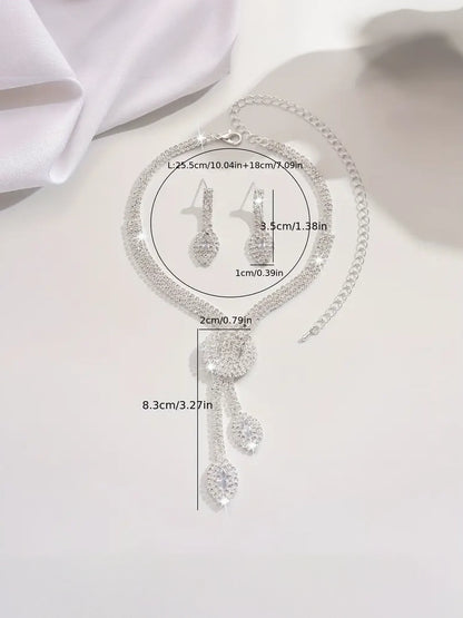 Rhinestone Necklace and Earring Set Gold, earrings, styled view