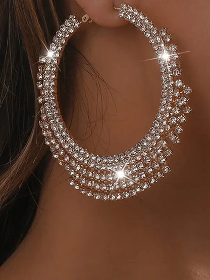Rhinestone Large Hoop Earrings, earrings, front view