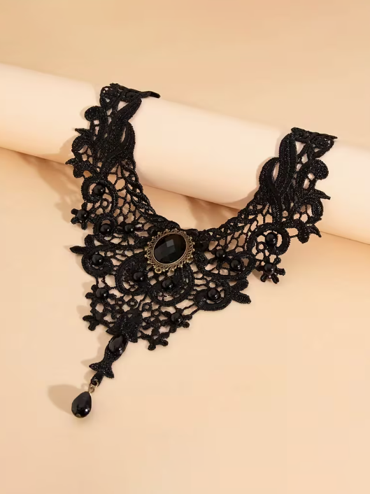 Romantic Lace Choker Necklace, necklace, front view