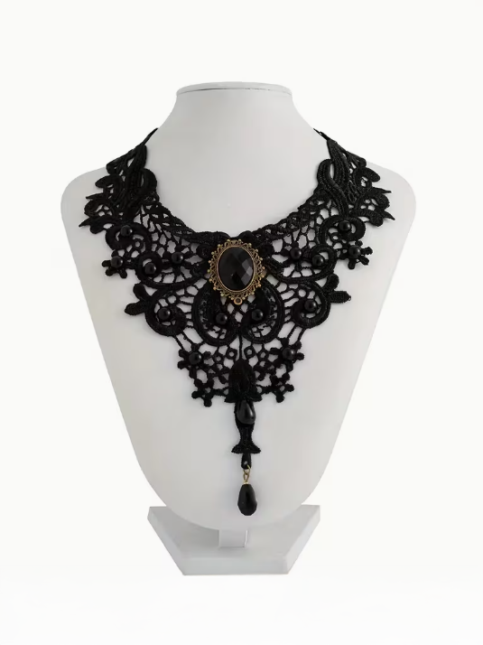 Romantic Lace Choker Necklace, necklace, styled view