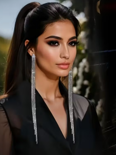 Exaggerated Long Rhinestone Tassel Earrings