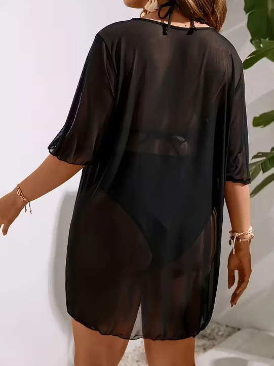 Lola Sheer Plus Size Cover Up in Black