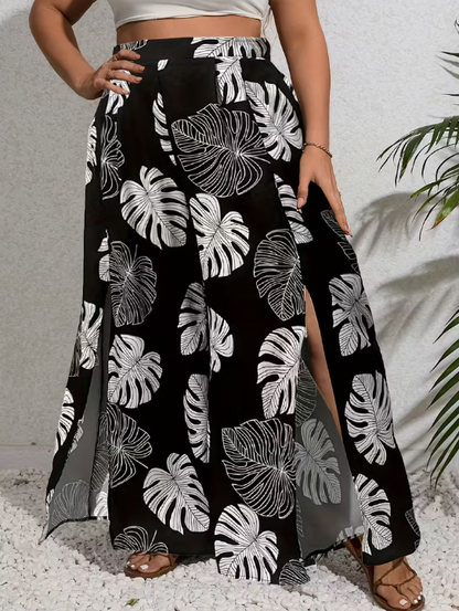 Mila Wide Leg Tropical Plus Size Pants