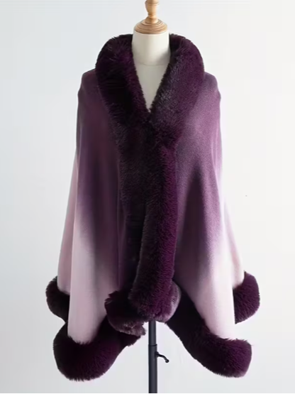 Gradient Faux Fur Detailed Shawl