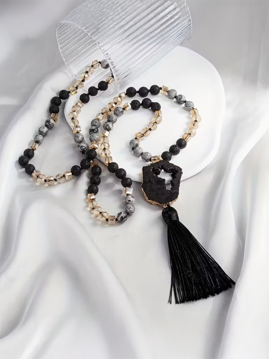 Boho Natural Stone Necklace With Tassel