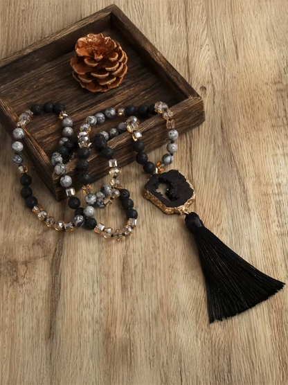 Boho Natural Stone Necklace With Tassel