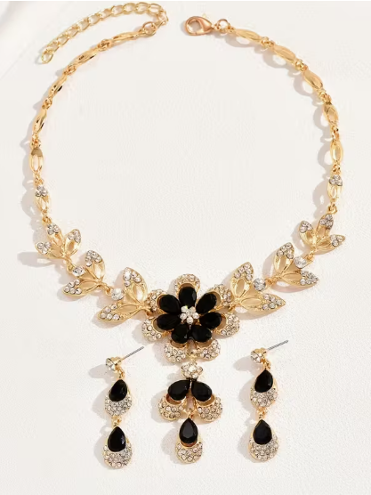 Flower Two Tone Necklace set