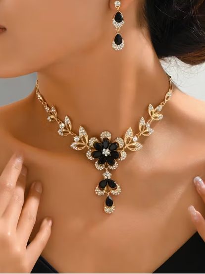Flower Two Tone Necklace set