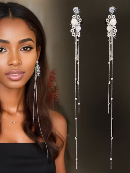 Elegant Rhinestone Tassel Earrings