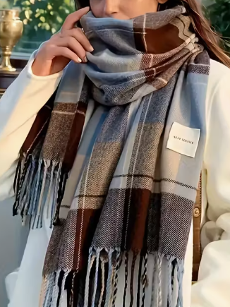 Vintage Plaid Scarf With Tassles