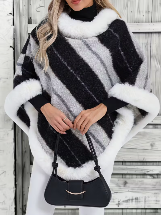 Cozy Faux Fur Trimmed Poncho