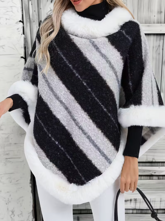 Cozy Faux Fur Trimmed Poncho
