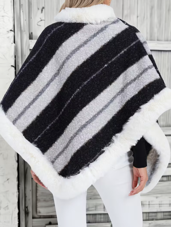 Cozy Faux Fur Trimmed Poncho
