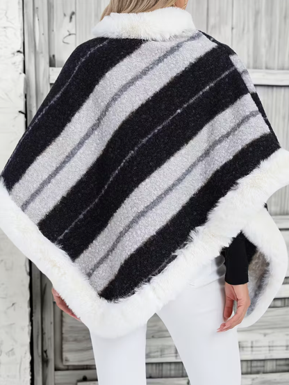 Cozy Faux Fur Trimmed Poncho