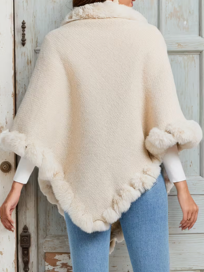 Cozy Knitted Poncho With Faux Fur Trim