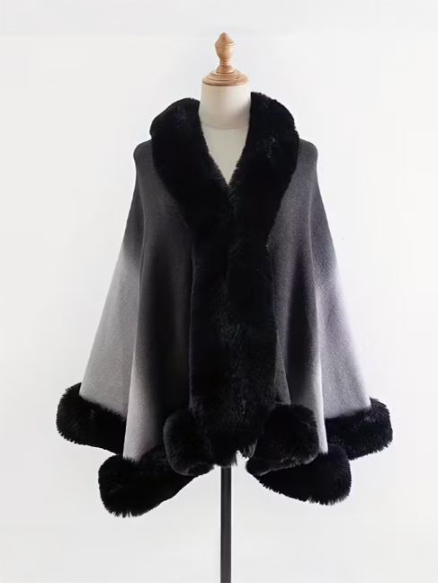 Gradient Faux Fur Detailed Shawl Grey