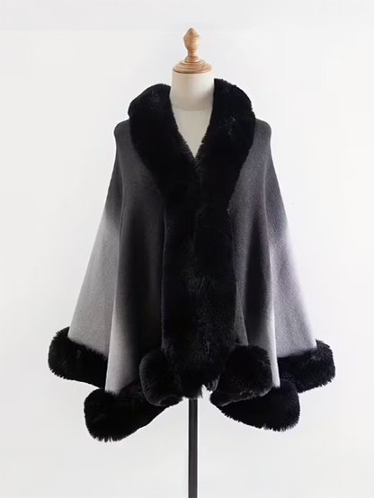Gradient Faux Fur Detailed Shawl Grey