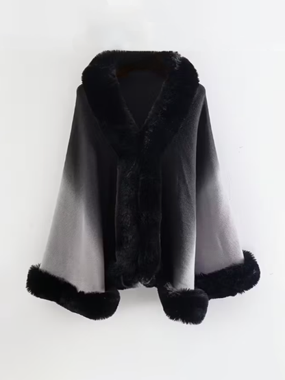 Gradient Faux Fur Detailed Shawl Grey