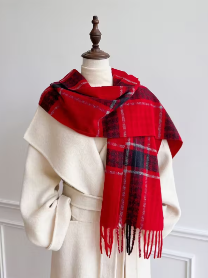Vintage Plaid Scarf in Red