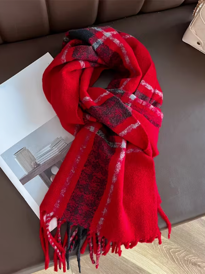 Vintage Plaid Scarf in Red