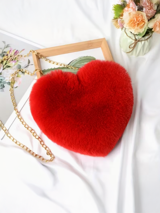 Fuzzy Heart Crossbody Bag