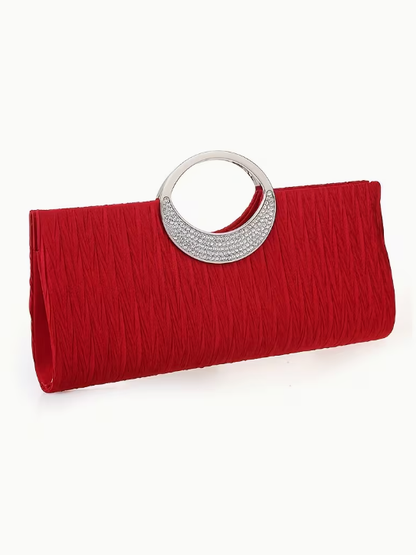 Ruched Satin Evening Clutch in Red