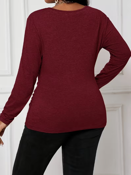 Joanne Long Sleeve Plus Size Top in Burgundy