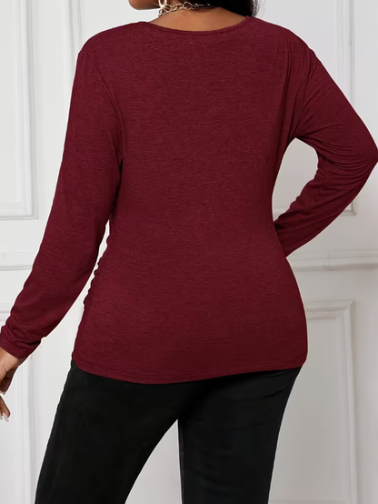 Joanne Long Sleeve Plus Size Top in Burgundy