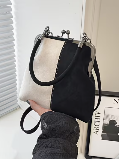 Small Vintage Two Tone Faux-Suede Bag