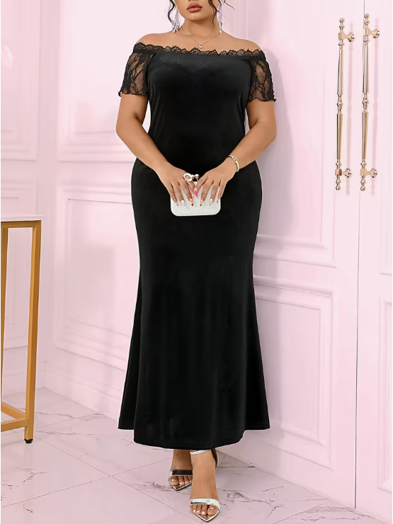 Audrey Off Shoulder Velvet Plus Size Dress