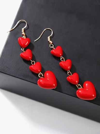 Dangling Red Heart Earrings