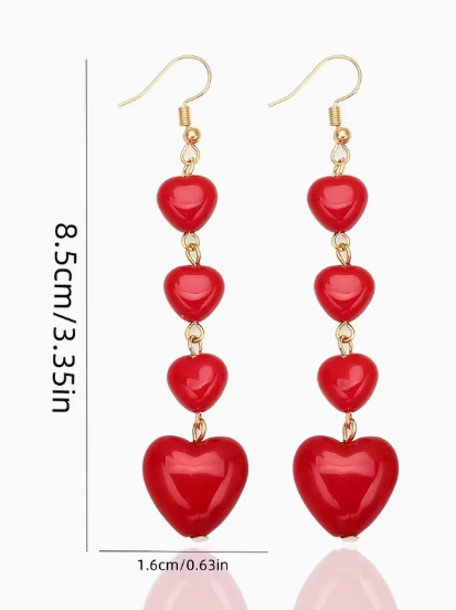 Dangling Red Heart Earrings
