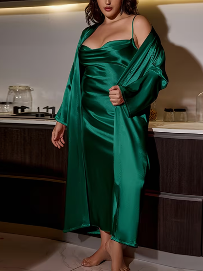 Jaded Embrace Satin Plus Size Nightgown Set