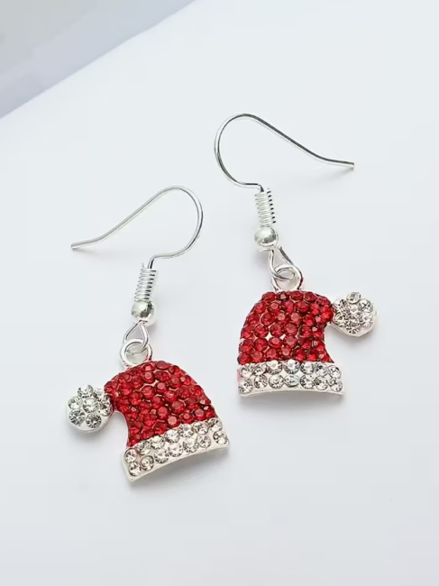 Rhinestone Santa Hat Earrings