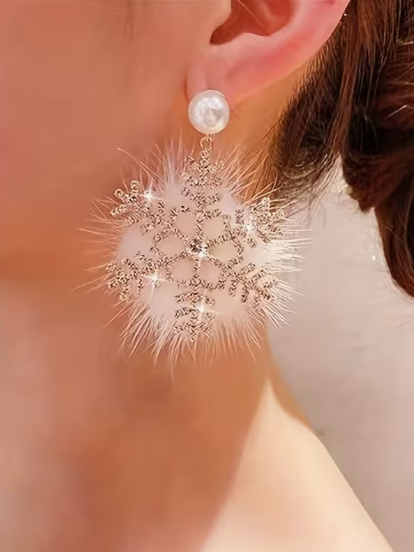 Snowflake Rhinestone Feather Earring