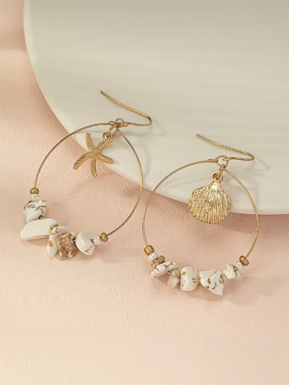 Beach Hoop Stone Earrings