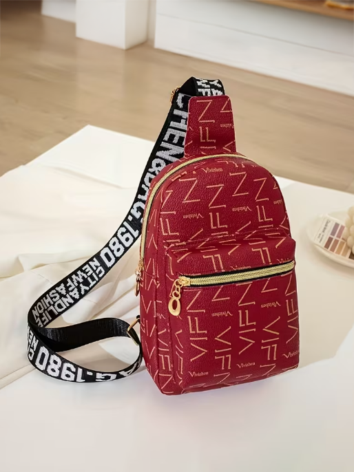 Letter Detail Crossbody Bag in Red